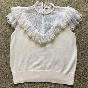 Alice + Olivia Lace Trim Ruffle Collar Neck Top